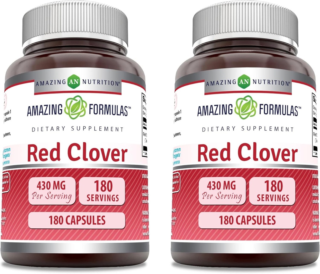 Amazing Fórmulas Red Clover Suplemento Silencio 430 Mg Por Serving Silencio 180 Capsules ← No-GMO TEN Gluten Free TEN Made in USA TEN 2 Pack