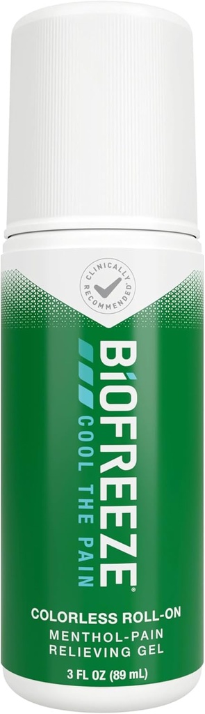 Biofreeze Roll On Pain Relief for Knee, Neck, Hip, Joint, Shoulder, " Simple Backache, Arthritis Dolor Alivio del Musculo, FSA Eligible, Menthol Gel 3 Fl Oz