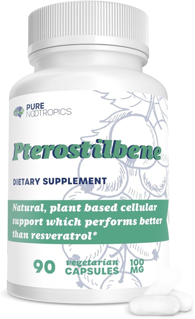 Nootropía pura - Pterostilbene 100 mg Capsules (90) ← Apoyo basado en plantas para la salud celular Silencio en casa " Rigorous 3rd Party Testing for Higher Purity " Potency