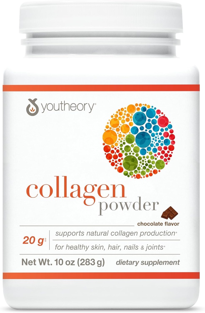 Teoría Colágeno Polvo - con Aminoácidos, Minerales, Vitamina C &amp; B7 (Biotina) - Apoya Huesos saludables, Musculos, Pelo, uñas, piel &amp; articulaciones* - Hidrolyzed - Chocolate - 10 oz (12 Servimientos)