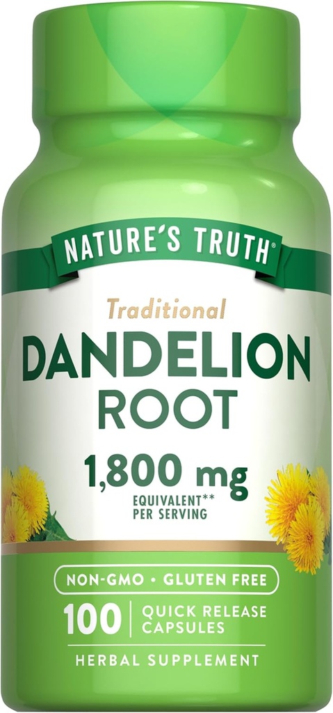 La verdad de la naturaleza Dandelion Root Capsules  1800mg ← 100 Conde ← No Gluten