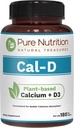 Pura Nutrición Cal D - Calcio con base vegetal con VIT D3 K2 &amp; Magnesio TEN 180 Tabs TEN 500mg Calcium Vegan per Serving ANTE Algae Calcium Supplement for Bone Health