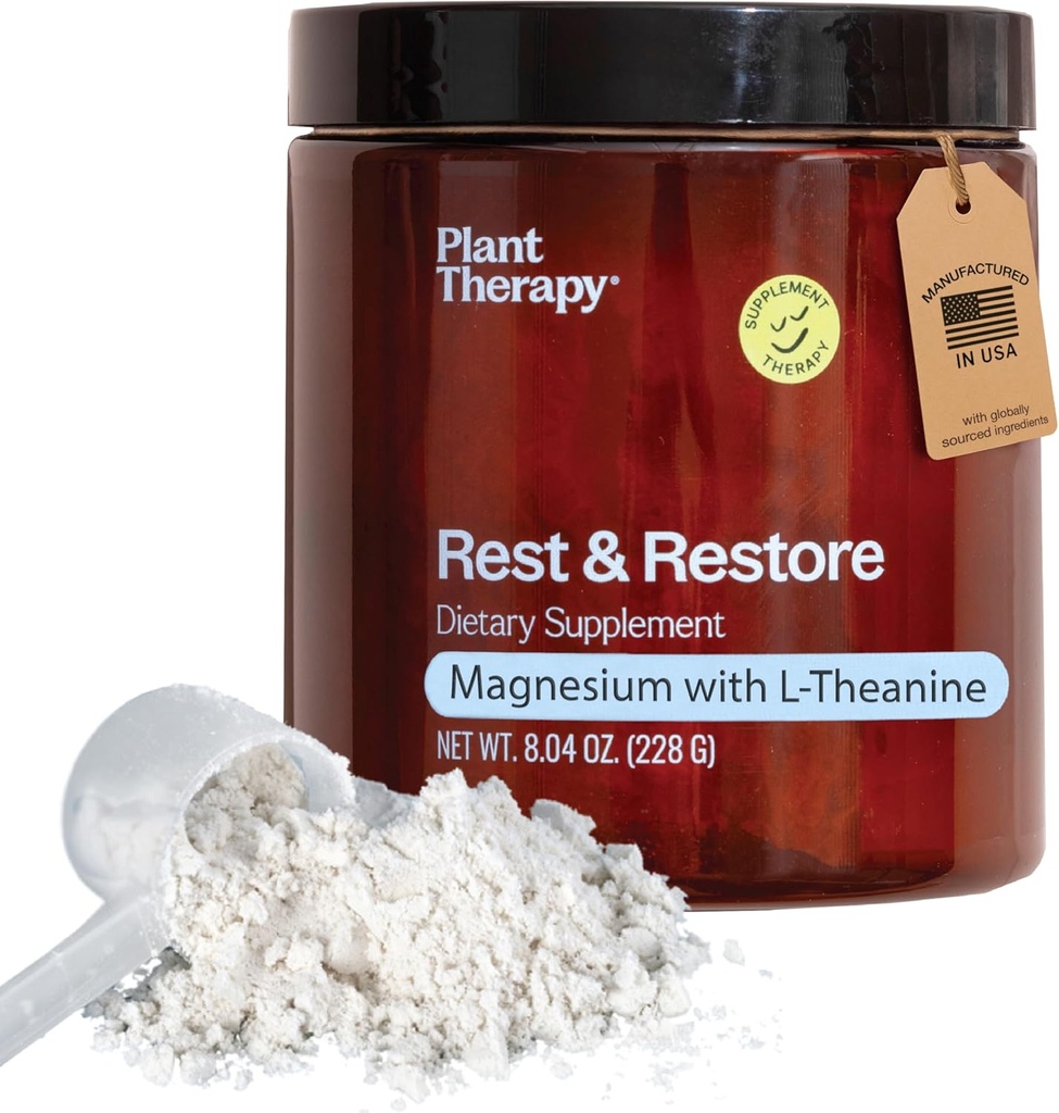 Terapia de plantas Magnesio sin sabor Glycinate Powder Fabricado en EE.UU. con L-Theanine Rest & Rest & Rest > Restaurar 4 Month Supply promueve el sueño y ayuda a relajar suplementos para mujeres &amp; hombres 8 oz