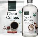 Natural Force Organic Clean Coffee + Organic MCT Oil Bundle – 100% Pure Coconut MCTs & Mold & Mycotoxin Free Coffee – Non-GMO, Keto, Paleo y Vegan - 12 Oz Bag y 32 Oz Glass Bottle