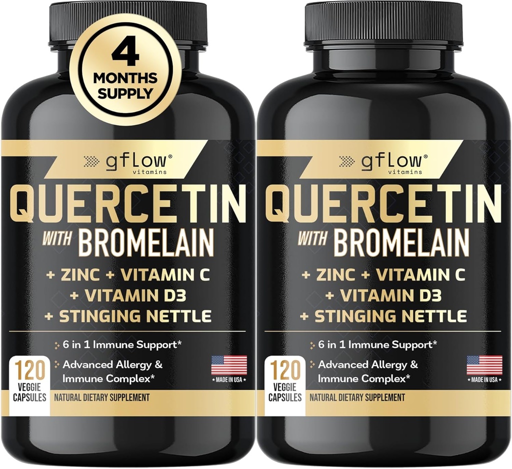 Quercetina con Bromelaina, Suplemento de Nettle Stinginging, Vitamina C Zinc Vitamina D ← No Gluten-Free Silencio Hecho en EE.UU.