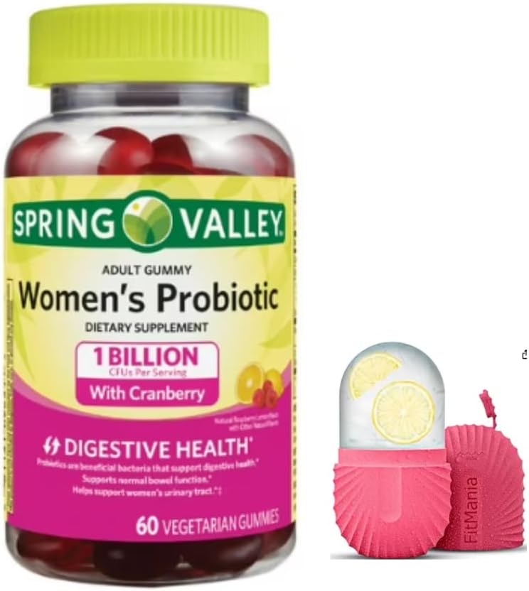 FitMania Spring Valley Women's Cranberry Probiotic Supplement Spring Valley Vegetarian Gummies, Raspberry Lemon, 60 Cuenta y un Roller de hielo de regalo para la cara