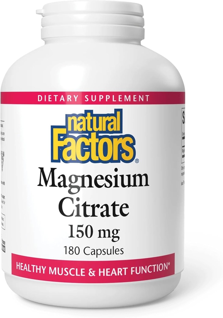 Natural Factors, Magnesium Citrate 150 mg, Muscle and Heart Health Formula, 180 Capsules