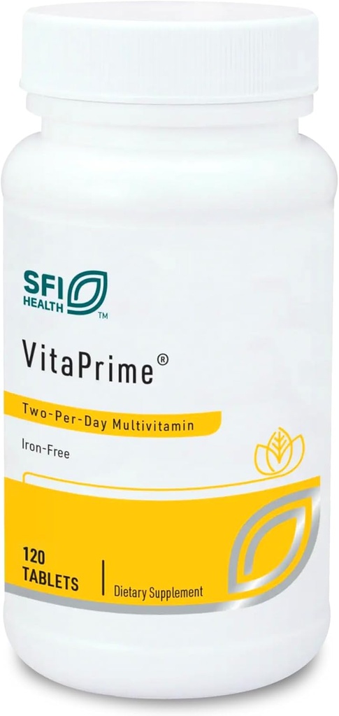 SFI Health VitaPrime - Iron Free Multivitamin for Women &amp; Men - Promote Immune Function &amp; Support Nutritional Gaps - Two-Per-Day Multivitamin with Methyl Folate &amp; B12 (120 Tablets)