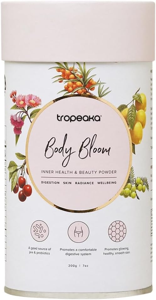 Tropeaka Body Bloom - Superfood Beauty Supplement, Supports Collagen Production for Glowing Skin, Hair & Nails, Prebiotic &amp; Probiotics, Vegan, Dairy Free, Gluten Free, Non-GMO, 18oz (28 Servings)