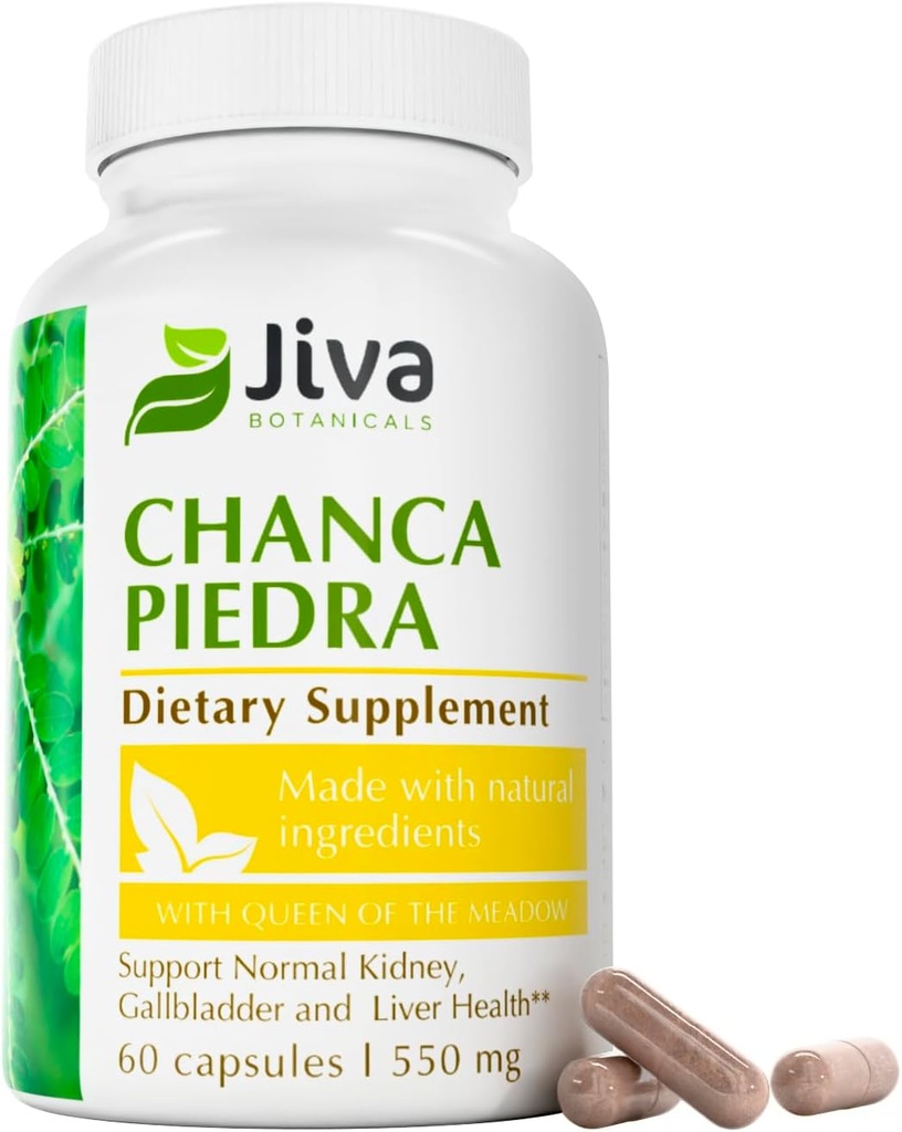 Botánicos Jiva Chanca Piedra Suplemento - 550 mg por Serving - 500mg Extracto con 50 mg Reina del Prado - 2 Meses Suministro