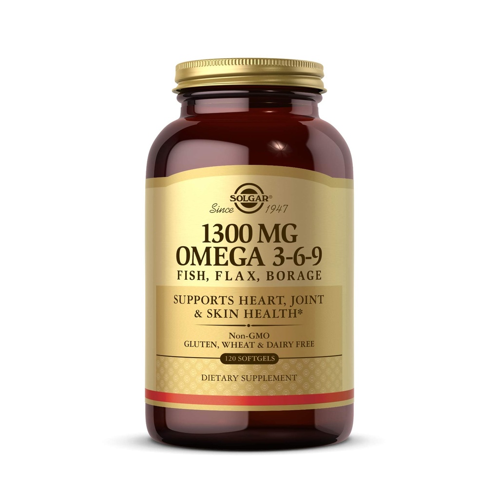 Solgar 1300 mg Omega 3-6-9, 120 Softgels - Fish Oil Supplement - Support for Joint & Skin Health - Includes Flaxseed & Borage - Contains EPA & DHA Omega 3 Fatty Acids - 40 Servings