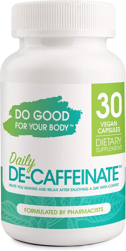 De-Caffeinate diario, Rutaecarpine, Natural Acting Non-Addictive Deep Sleep Aid for Coffee, Caffeine Lovers, Unwind y Relax, 30 cápsulas