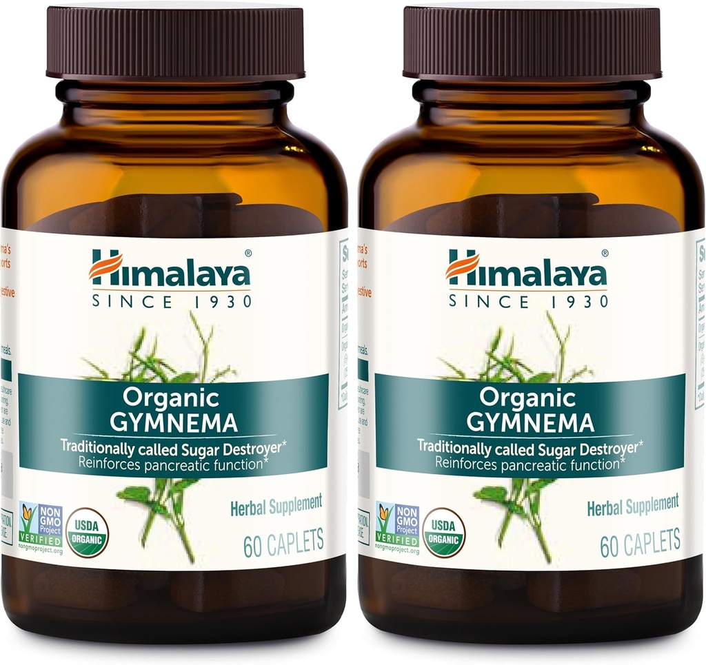 Himalaya Organic Gymnema Sylvestre - Herbal Glucose Metabolism Support - USDA Organic, Non-GMO, Vegan, Gluten Free, 700 mg, 60 cápsulas (Pack of 2)
