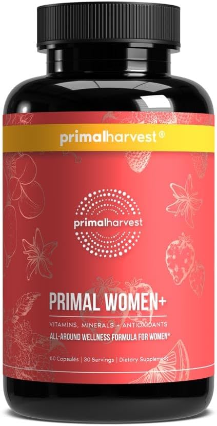 Primal Harvest Mujer+, Vitamina A, Vitamina C, Vitamina D y E de la Mujer, Vitamina B12, B6, Biotina, Suplementos Zinc,1 Pack 60 cápsulas
