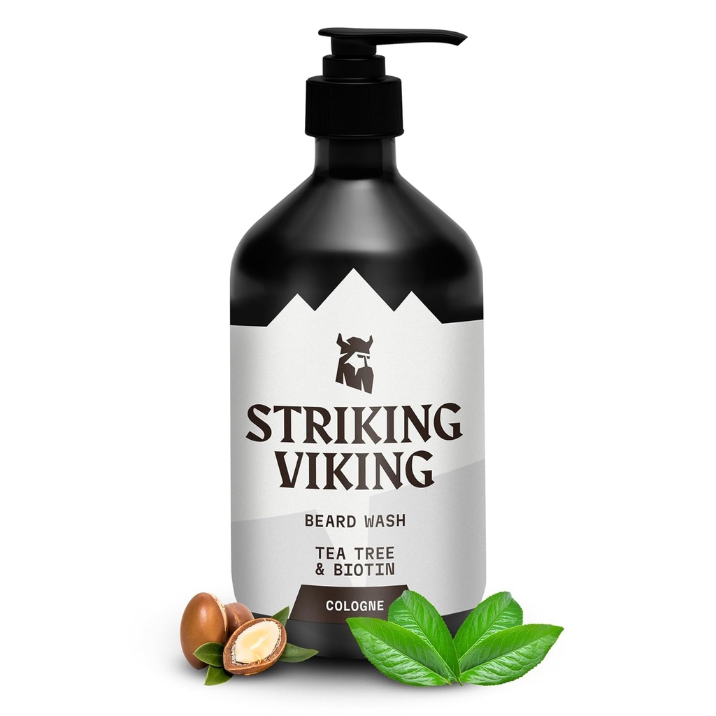Striking Viking Beard Wash - 17 oz, Natural Tea Tree & Biotin - Colonia Scent Beard Shampoo Paraben &amp; Sulfate Gratis Para Hombres - Limpieza profunda y cuidado