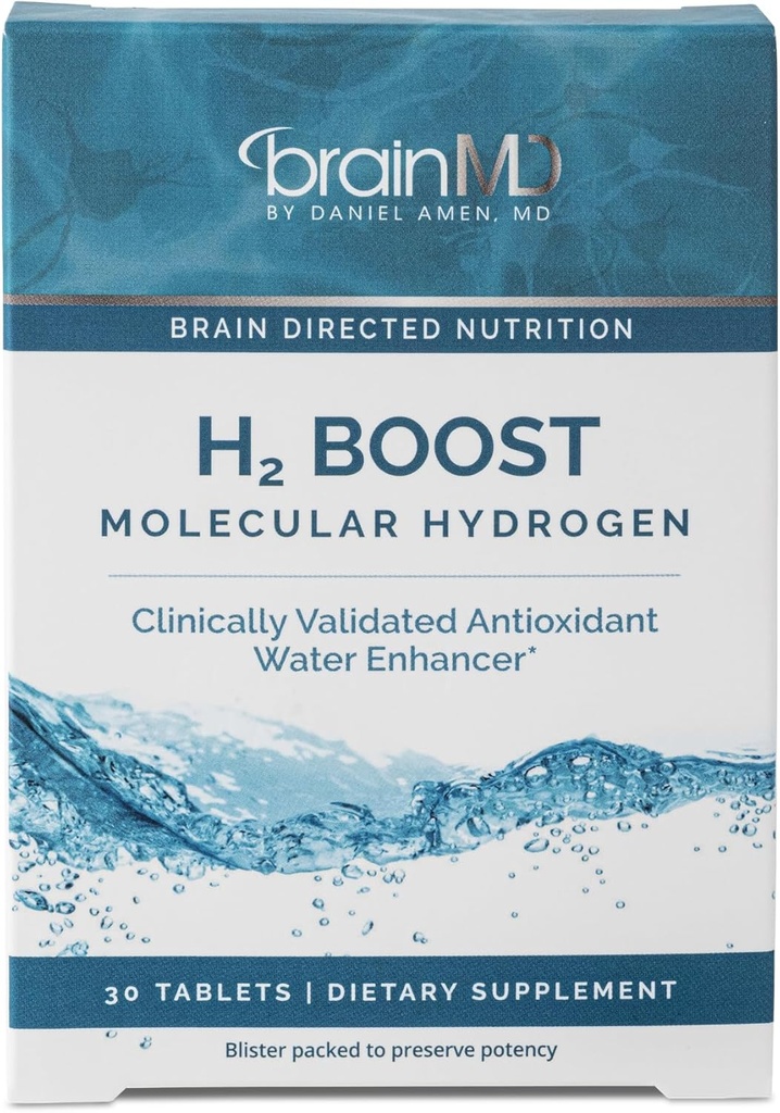 BRAINMD H2 Boost Hidrogen molecular - 30 Tabletas - Antioxidante Water Enhancer - Vegan, Gluten Gratis - 30 Servimientos