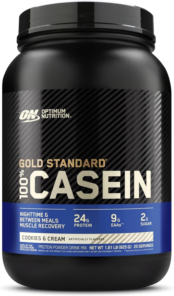 Optimum Nutrition Gold Standard 100% Micellar Casein Protein Powder, Slow Digesting, Helps Keep you Full, Overnight Muscle Recovery, Cookies y Crema, 1,81 libras (Packaging May Vary)