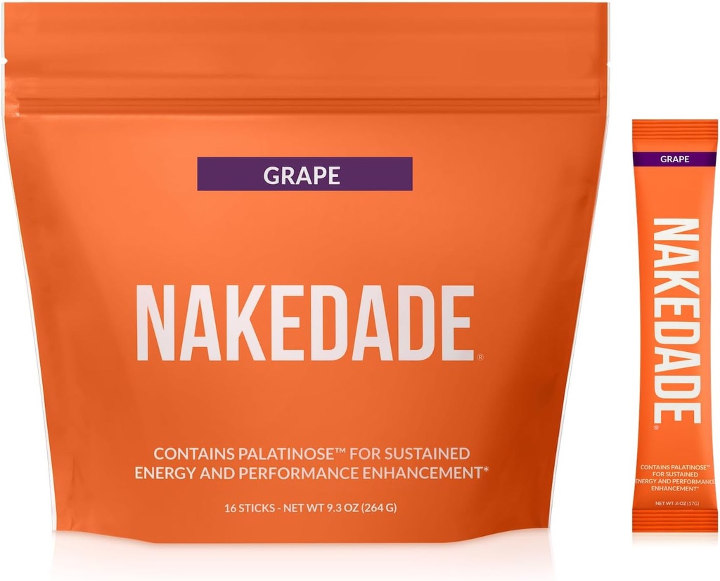 Nakedade Grape – Performance Enhancing Sports Drink Powder - Electrolyte Powder – Sin GMOs o Sweeteners artificiales, sin gluten, sin soya, sin lácteos – 16 Sticks