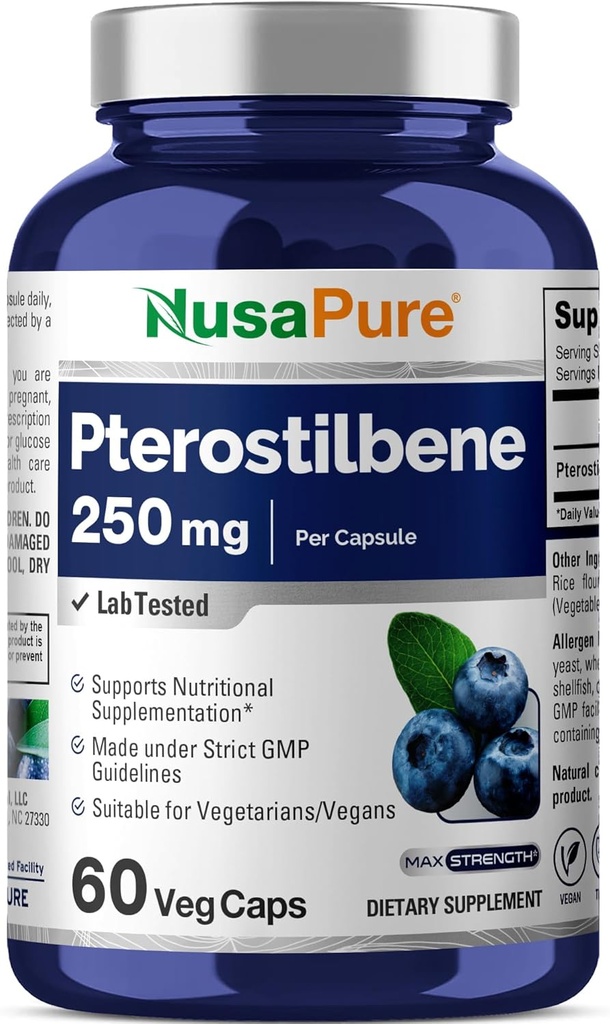 NusaPure Pterostilbene 250mg por Veggie Caps, 60 Conde (No-GMO, Vegan)