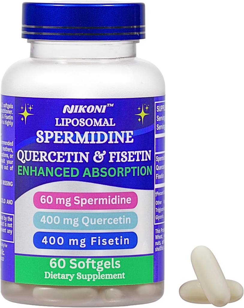 Nikoni Liposomal Spermidine, Quercetin, Fisetin 860mg Suplemento para el envejecimiento saludable, renovación celular, función cognitiva 60 Softgels