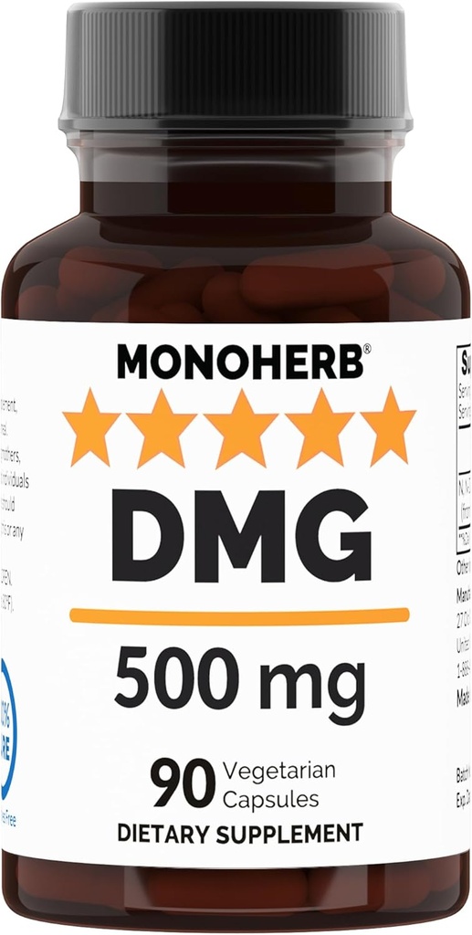 MONOHERB N-Dimethyl Glycine 500 mg - DMG Supplement - 90 Veg Capsules - 90 Servings