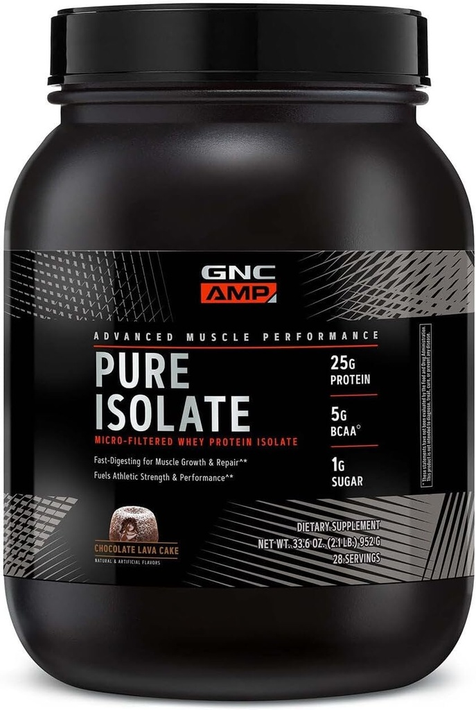 GNC AMP Proteína de aislamiento puro - Pastel de lava de chocolate (28 Servimientos)
