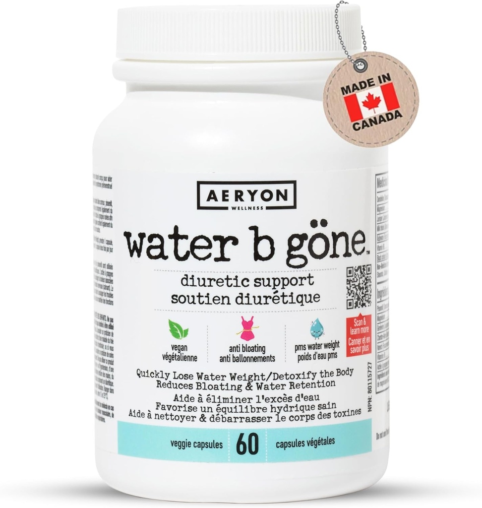 Agua B Gone – Láminas Diuréticas para Mujeres – Reducir la Retención del Agua y Bloating – Encontrar PMS Relief – 60 cápsulas Vegan - 20 días de suministro