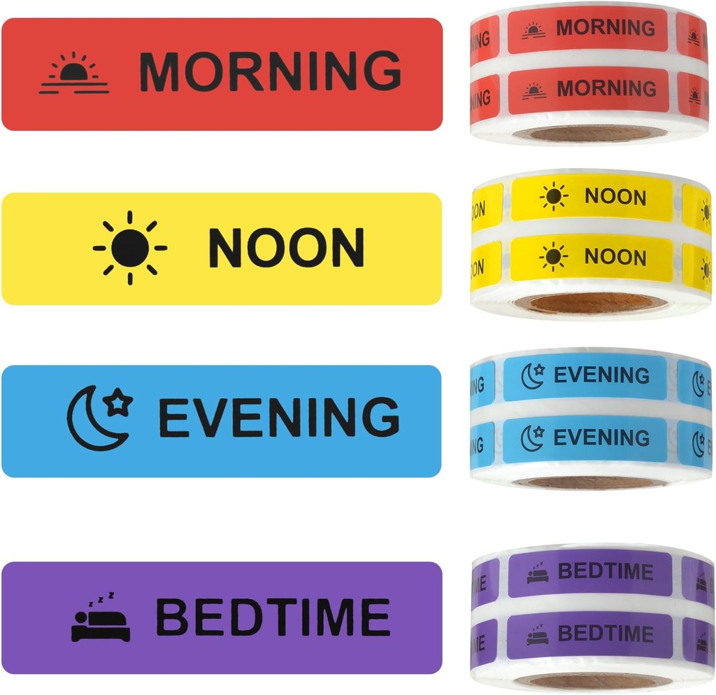 Medicine Stickers Medication Instruction Label Permanent Paper Label AM NOON PM for Pill case Planner 0.4 * 1.6inch (Morning Noon Evening Bedtime)