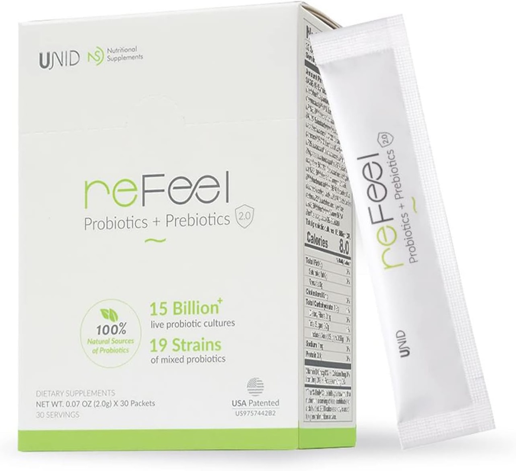 reFeel 2.0 Daily Probiotic Supplement - 15 Billion CFU, Lightly Sweet Yogurt Flavor, Prebiotics Included, for Optimal Gut Flora Balance, Nutrient Absorption & General Wellness (19 Strain Blend)