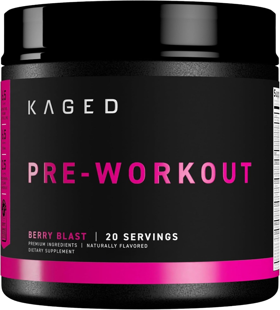 Kaged Original Pre Workout Powder ← Berry Blast ← Pre-Workout with Creatine, Beta Alanine, L-Citrulline, BCAAs tención 274 mg Orgánica Caffeine tención Pre Suplementos para Hombres &amp; Mujeres ← 20 Servimientos