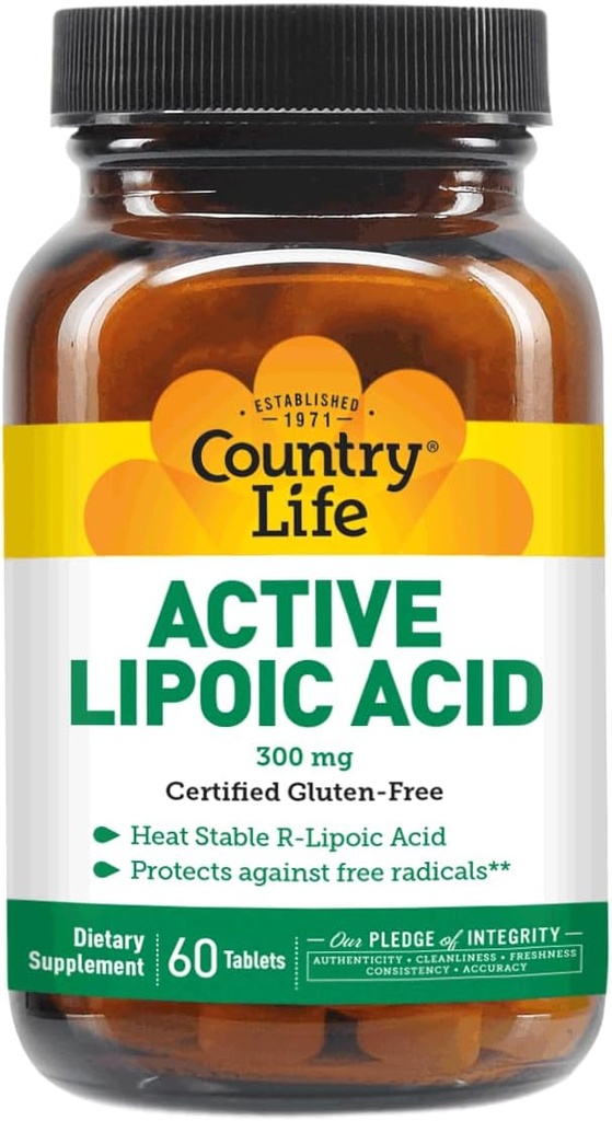 Country Life R-Alpha Lipoic Acid Complex 300mg - Alpha-Lipoic Acid 270mg " R-Lipoic Acid 30mg - Antioxidant Support - No Yeast, Corn, Wheat, Soy, Gluten, Milk - Alpha Lipoic Acid Supplement