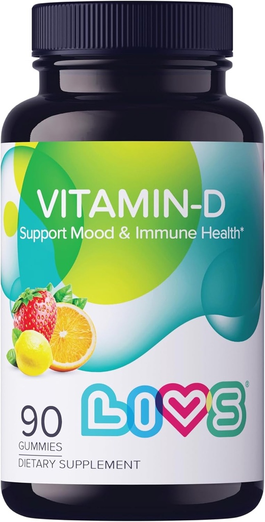 LIVS Vitamina D3 Gummies 2000 UI para Mujeres y Hombres – Vitamina Vegana D3 Suplemento para el Hueso, Dientes &amp; Apoyo Inmunitario – Gummies de Vitamina D Chewable con Berry &amp; org Flavor Natural – 90 Ct