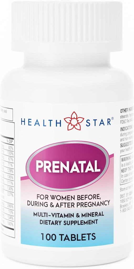 GeriCare Multivitamina prenatal por HealthStar para la madre sana y el bebé - Folate + Vitamina C + Vitamina D + Hierro + Calcio + B12-100 Cuadros