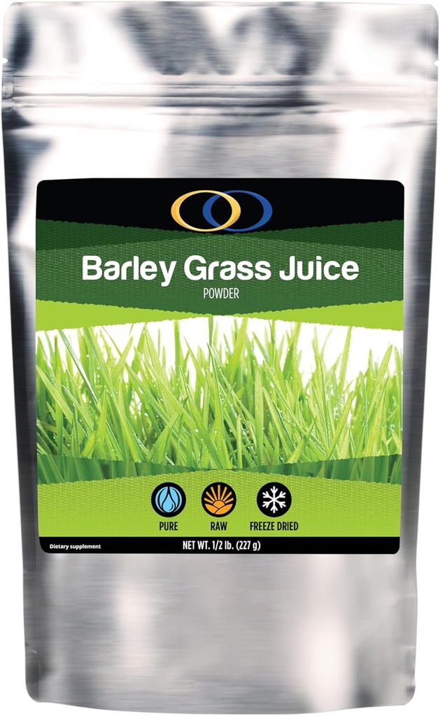 Optimally Organic Barley Grass Juice Powder - Freeze Dried - 1/2 libra - Más de 130 servicios - USA Grown - Raw &amp; Bio-Active Supergreens - Vegan Health Supplement for Kids &amp; Adults