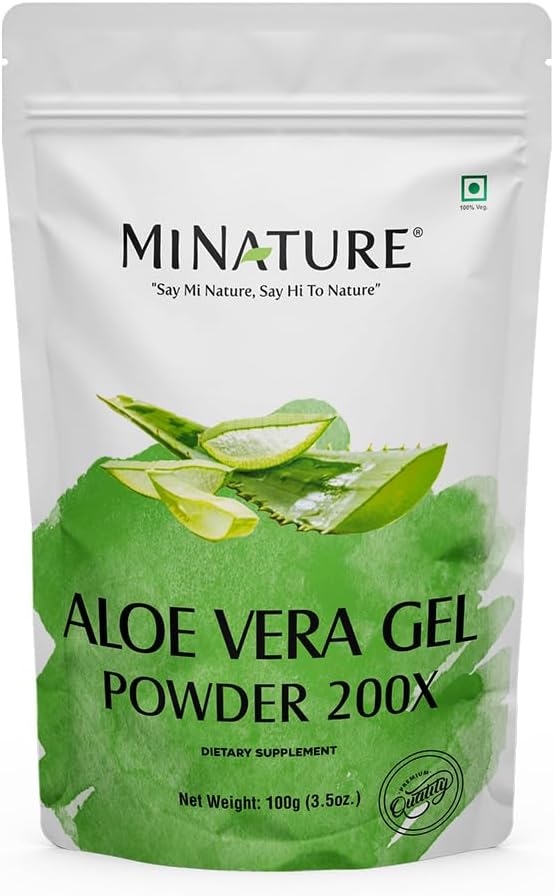 Aloe Vera Gel Powder 200x por mi Nature ← Natural and Pure TEN Aloe Barbadensis TENIDO 100g (3.5oz) TEN Altamente Concentrado (200x) ANTE Apoyo Digestivo TENIDO Apropiado para formulaciones cosméticas
