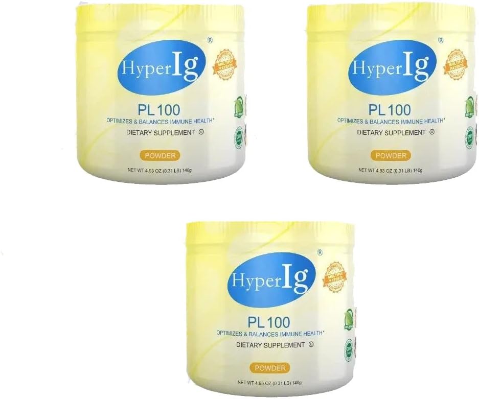 PL-100 Egg Protein Powder, Hyperimmune Egg Supplements, 140g - Immune Boost, Digestive Health, Joint Care, Energy &amp; Muscle Strength, Gluten-Free 3 Canisters