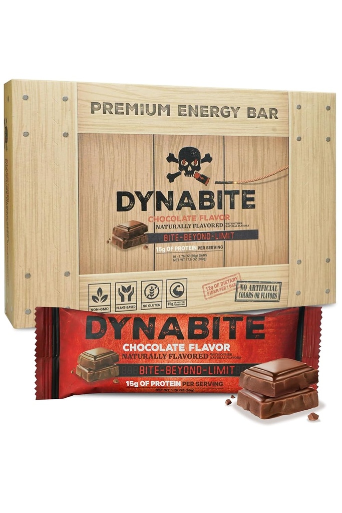 Bares de energía Premium DYNABITE (10 Conde, Chocolate) ← Bares de proteína bajo Carb w / Ingredientes basados en plantas ← Gluten-Free Meal Replacement Bar ← Zero Sugar Protein Bares