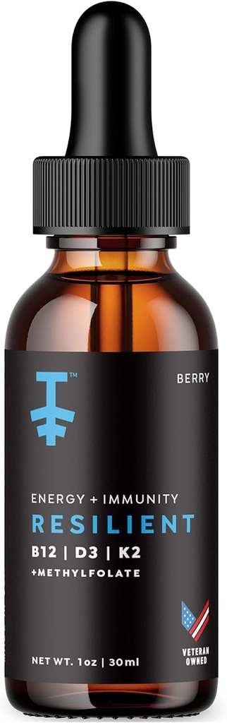 PROTEKT Resilient Vitamina D3 K2 B12 gotas - Líquido B12 K2 D3 Suplemento de vitamina con metalfolato, gotas líquidos para la recuperación de energía, Methy Folate para el sueño &amp; Mood - Natural Berry 30mL