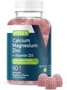 Viteey Calcium Magnesium Zinc Gummies with Vitamin D3 - Supports Bone Health, Nerve & Immune Function - Calcium Magnesium Zinc D3 for Adults &amp; Teens - GMO Gratis - Chewable Raspberry Flavored Gummy