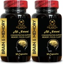 Apoyo a la memoria cerebral - Apoyo al rendimiento mental, Suplementos de memoria y enfoque, Energía mental, claridad " Suplemento focal para adultos, Apoyo cognitivo - 2 botellas 60 cápsulas
