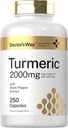 Doctora Camino Turmeric Curcumin Suplemento 2000mg tención 250 cápsulas Silencio con Black Pepper Extract ← No GMO, Gluten Free Complex