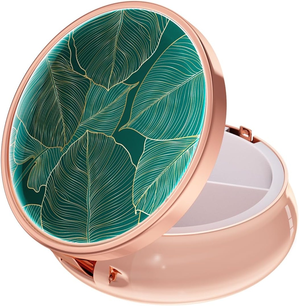 Caja de Píldora de Rouidr, 3 Caja de Píldora de Medicina de Compartimiento, Caja de Medicina de Viajes de Metal Pequeño para Púrpura &amp; Bolsillo, Oro Rosa, Hoja Tropical