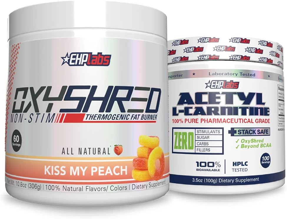 EHP Labs Non-Stim + Acetyl Bundle - OxyShred Thermogenic Pre Workout Powder " Shredding Supplement - Acetyl L-Carnitine - Supports Natural Energy Production, Aids Metabolism, " Healthy Brain Function