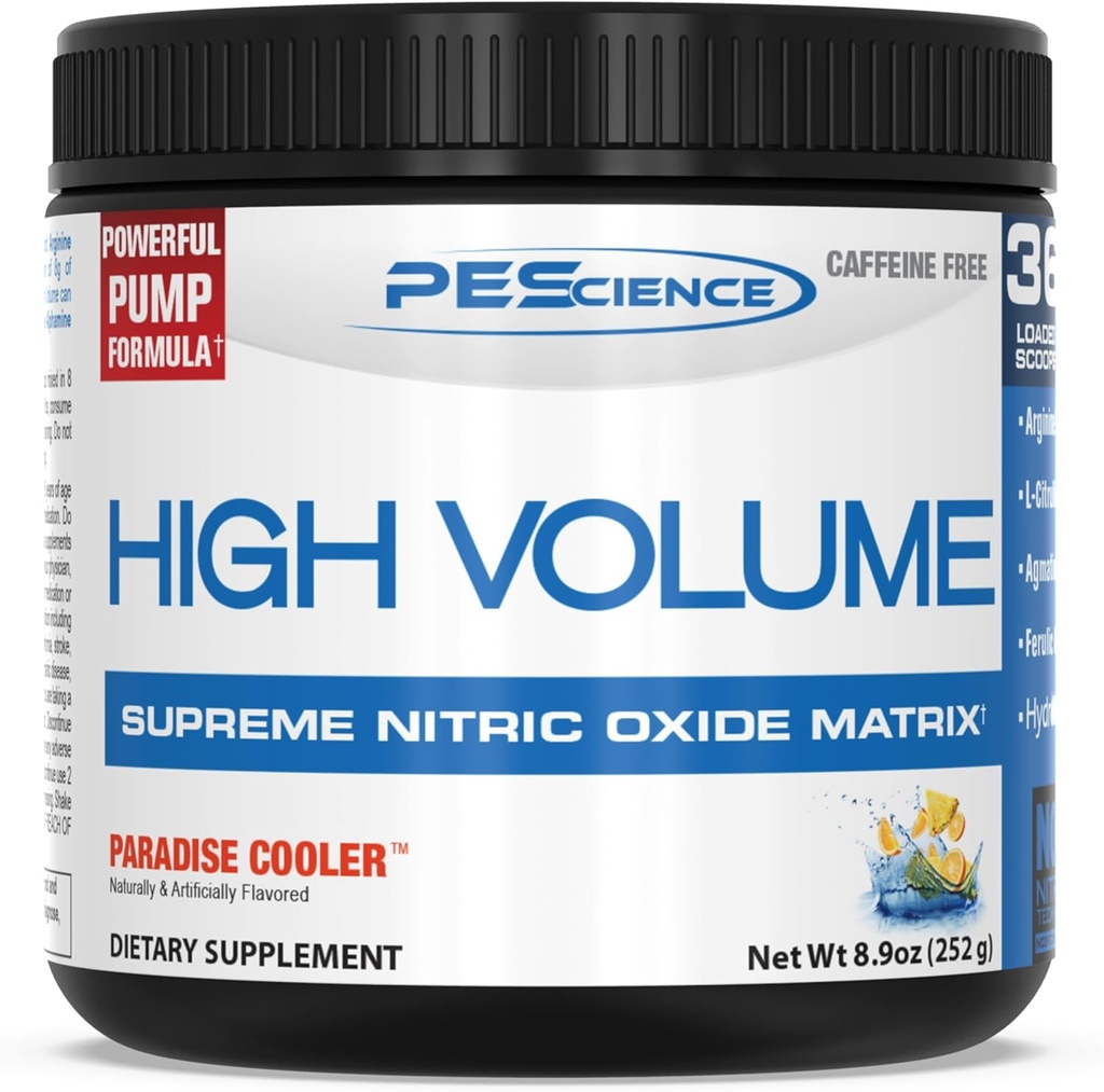 PEScience Bomba de alto volumen Caffeine Pre Workout, Paradise Cooler, 252 Gram
