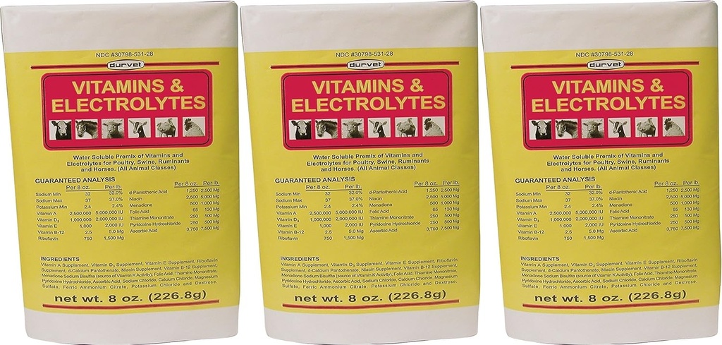 (3 Pack) DURVET 136028 vitaminas &amp; electrolitos, 8 oz3