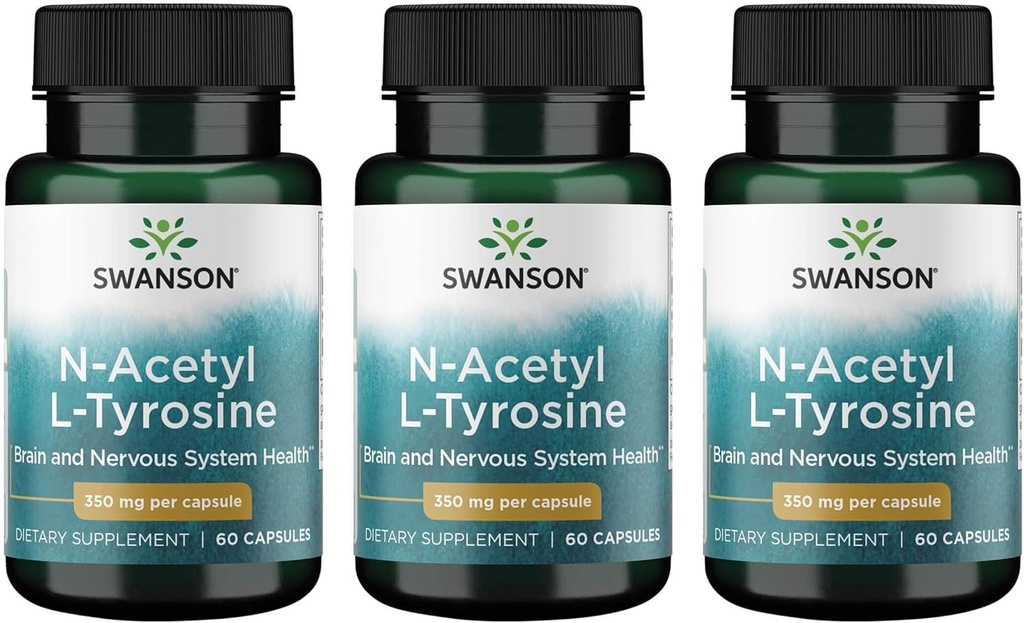 Swanson N-Acetyl L-Tyrosine - Suplemento de Aminoácidos Apoyo a la salud cerebral general y la función central del sistema nervioso - promueve la salud cognitiva de la orina - (60 cápsulas, 350 mg cada uno) 4 Pack