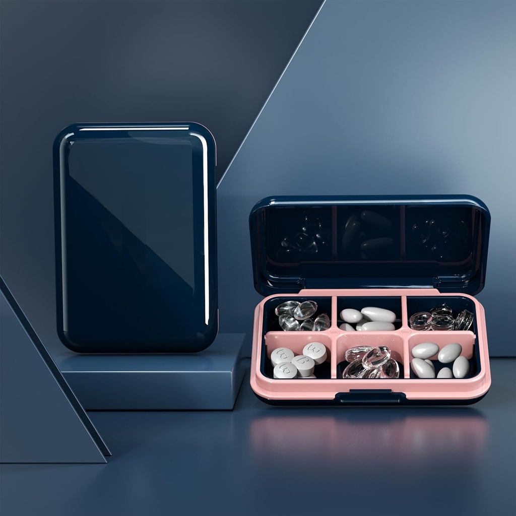 Pill Box Caja impermeable para el viaje Pill Case Portable Daily Pill Container Pill Holder Purse 6 Compartments Pocket Compact Medicine Organizer for Vitamin,Fish Oils,Supplements,Medication (Large Blue)