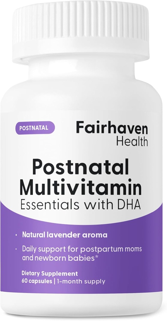 Fairhaven Health Postnatal Multivitamin Essentials ← Vegan Daily Multivitamin for Postpartum Women ¦ Breastfeeding Mother and Baby Development Support ← Gluten, Dairy, Soy Free ← Non-GMO ← 60 Capsules