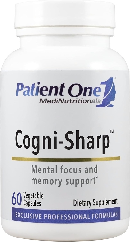 Pacientes One Cogni-Sharp tención Suplemento para apoyar la Cognición, el foco y la claridad mental* Silencio con Gingko, Lion's Mane, Bacopa y Más Silencio 60 cápsulas