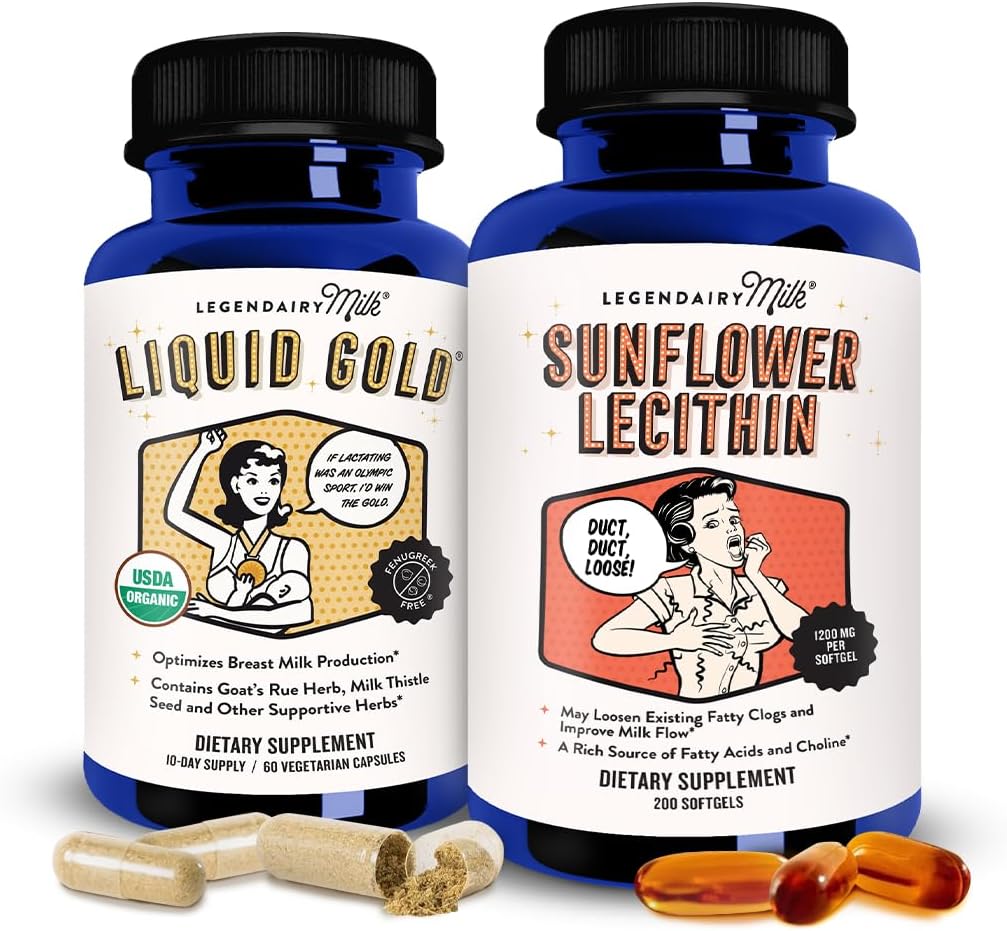 Legendairy Milk Liquid Gold + Sunflower Lecithin Lactation Supplement for Milk Supply Increment and for Clogged Milk Ducts - Breastfeeding Supplements for Milk Flow and Boost Milk Production